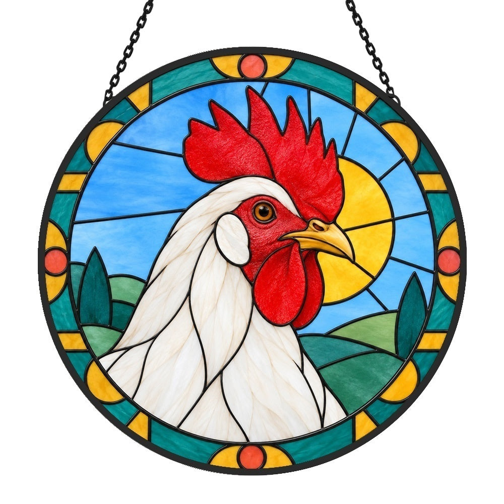Rooster stained glass suncatcher window hanging, suitable for home and garden decoration