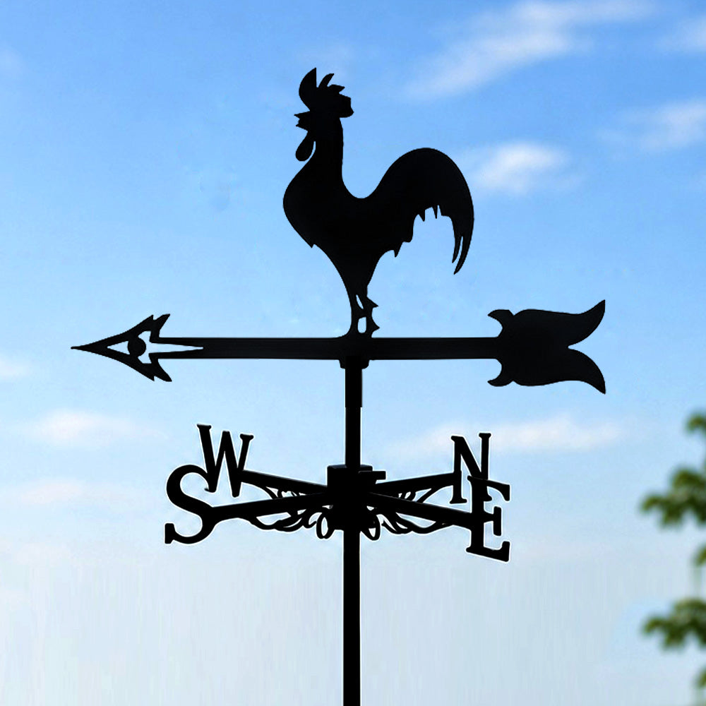 Rooster metal weather vane with directional arrows and mounting rod, outdoor roof and garden decoration