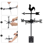 Rooster metal weather vane with directional arrows and mounting rod, outdoor roof and garden decoration