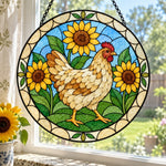 Rooster with sunflowers stained glass suncatcher window hanging, suitable for home and garden decoration