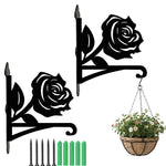 Rose metal hanging basket bracket mounted on outdoor wall for plant decoration