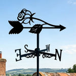 Rose metal weather vane with directional arrows and mounting rod, outdoor roof and garden decoration