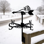 Rose metal weather vane with directional arrows and mounting rod, outdoor roof and garden decoration