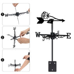 Rose metal weather vane with directional arrows and mounting rod, outdoor roof and garden decoration