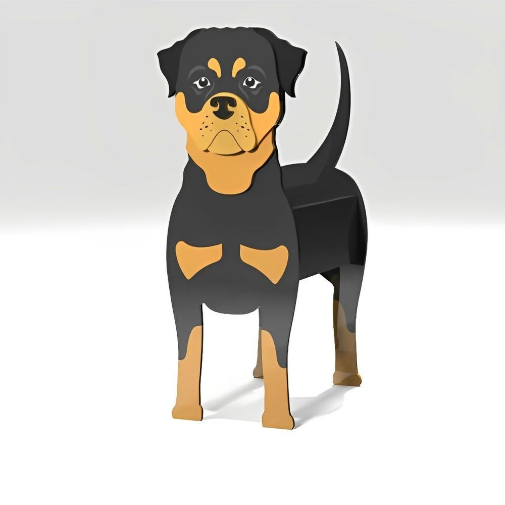 Full-body view of the Rottweiler dog planter