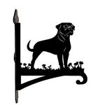 Rottweiler metal hanging basket bracket mounted on outdoor wall for plant decoration