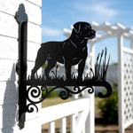 Rottweiler metal hanging basket bracket mounted on outdoor wall for plant decoration