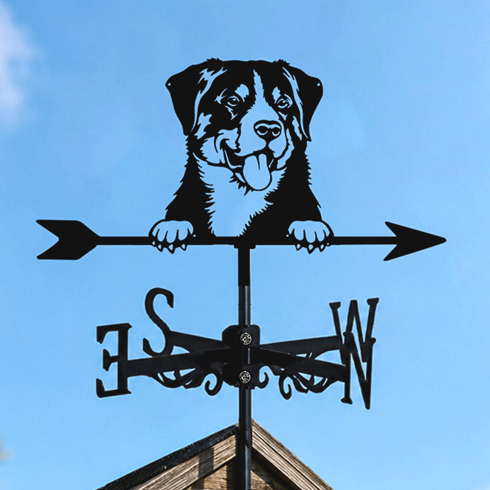 Rottweiler metal weather vane with directional arrows and mounting rod, outdoor roof and garden decoration