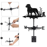 Rottweiler metal weather vane with directional arrows and mounting rod, outdoor roof and garden decoration