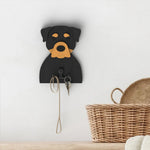 Wooden rottweiler dog wall hook key and leash holder for home entryway organizer