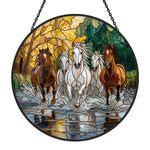 Running horses herd stained glass suncatcher window hanging, suitable for home and garden decoration