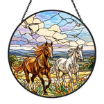 Running wild horse pair stained glass suncatcher window hanging, suitable for home and garden decoration