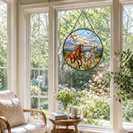 Running wild horse pair stained glass suncatcher window hanging, suitable for home and garden decoration