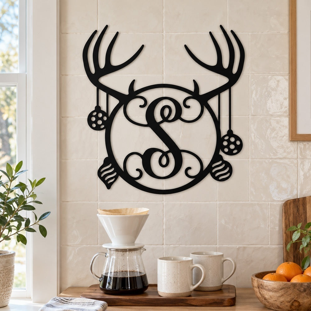 Personalized Initial Name Monogram metal wall sign displayed on the wall