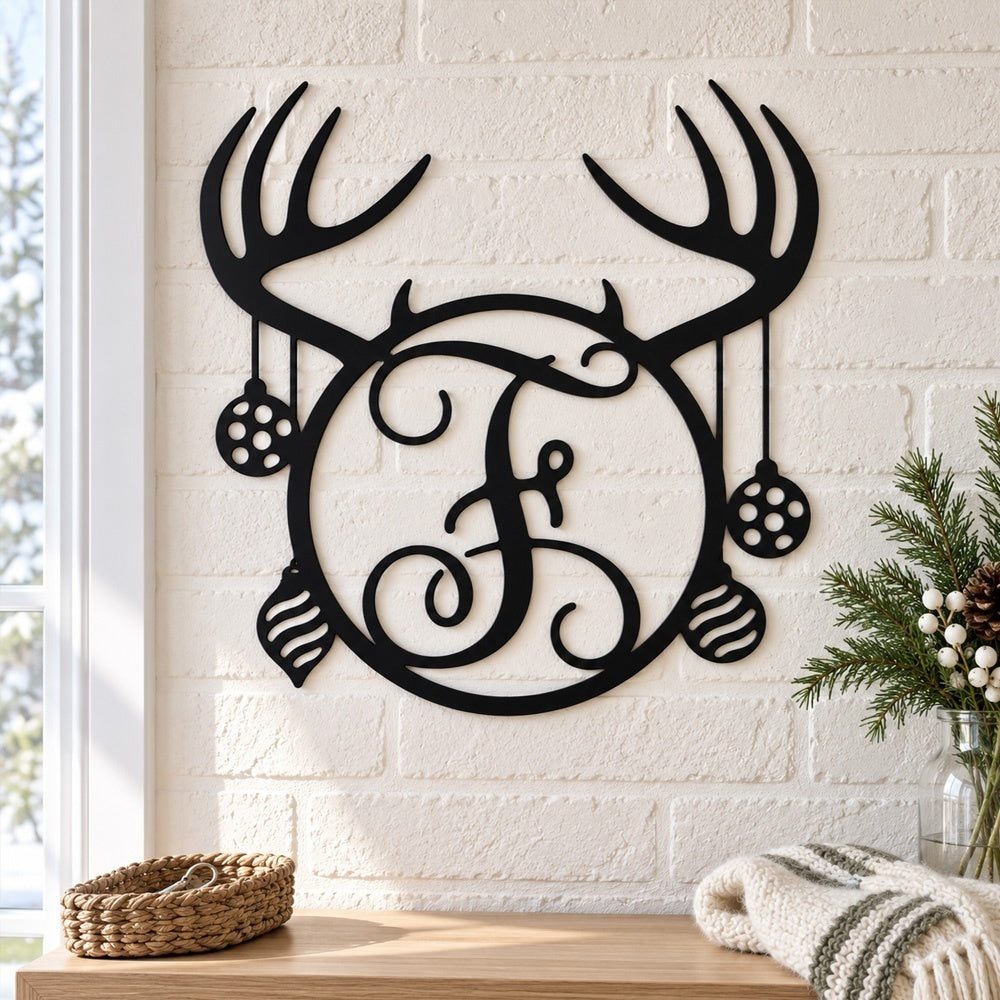 Personalized Initial Name Monogram metal wall sign displayed on the wall