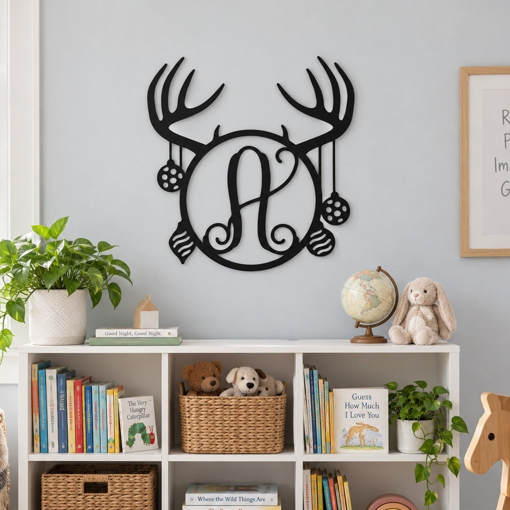 Personalized Initial Name Monogram metal wall sign displayed on the wall