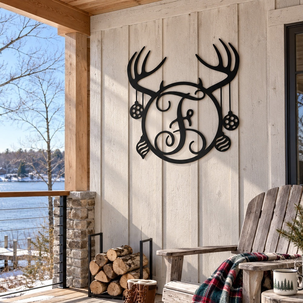 Personalized Initial Name Monogram metal wall sign displayed on the wall
