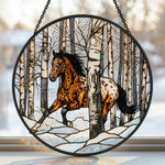 Rustic birch forest appaloosa horse stained glass suncatcher window hanging, suitable for home and garden decoration