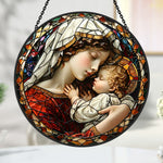 Sacred madonna and child mary stained glass suncatcher window hanging, suitable for home and garden decoration