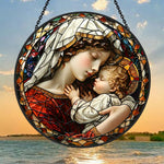 Sacred madonna and child mary stained glass suncatcher window hanging, suitable for home and garden decoration
