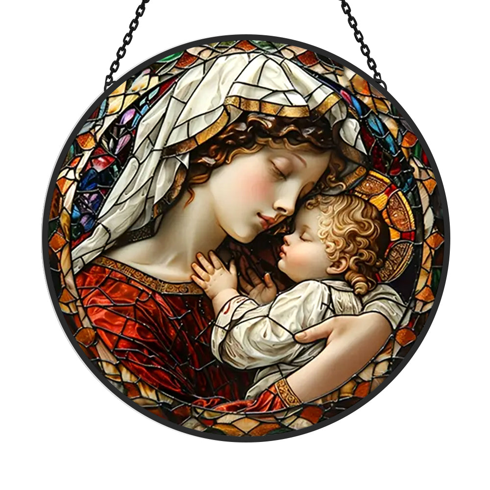 Sacred madonna and child mary stained glass suncatcher window hanging, suitable for home and garden decoration