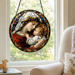 Sacred madonna and child mary stained glass suncatcher window hanging, suitable for home and garden decoration