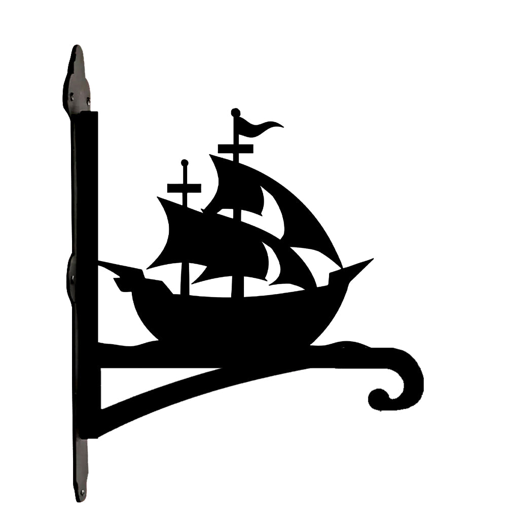 Sailing ship metal hanging basket bracket mounted on outdoor wall for plant decoration