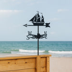 Sailing ship metal weather vane with directional arrows and mounting rod, outdoor roof and garden decoration