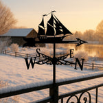 Sailing ship metal weather vane with directional arrows and mounting rod, outdoor roof and garden decoration