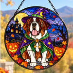 Saint Bernard Halloween stained glass suncatcher window hanging, suitable for home and garden decoration
