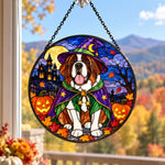 Saint Bernard Halloween stained glass suncatcher window hanging, suitable for home and garden decoration