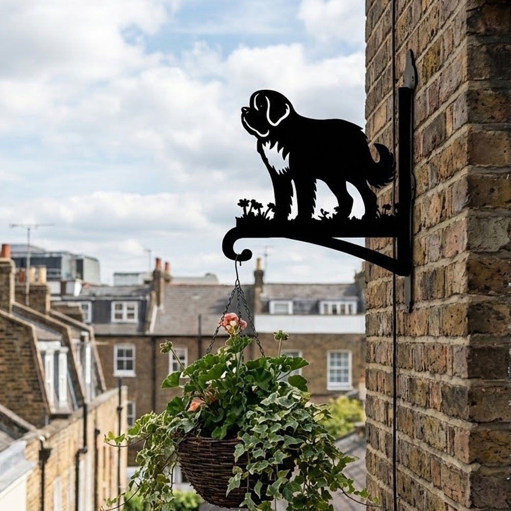 Saint bernard metal hanging basket bracket mounted on outdoor wall for plant decoration