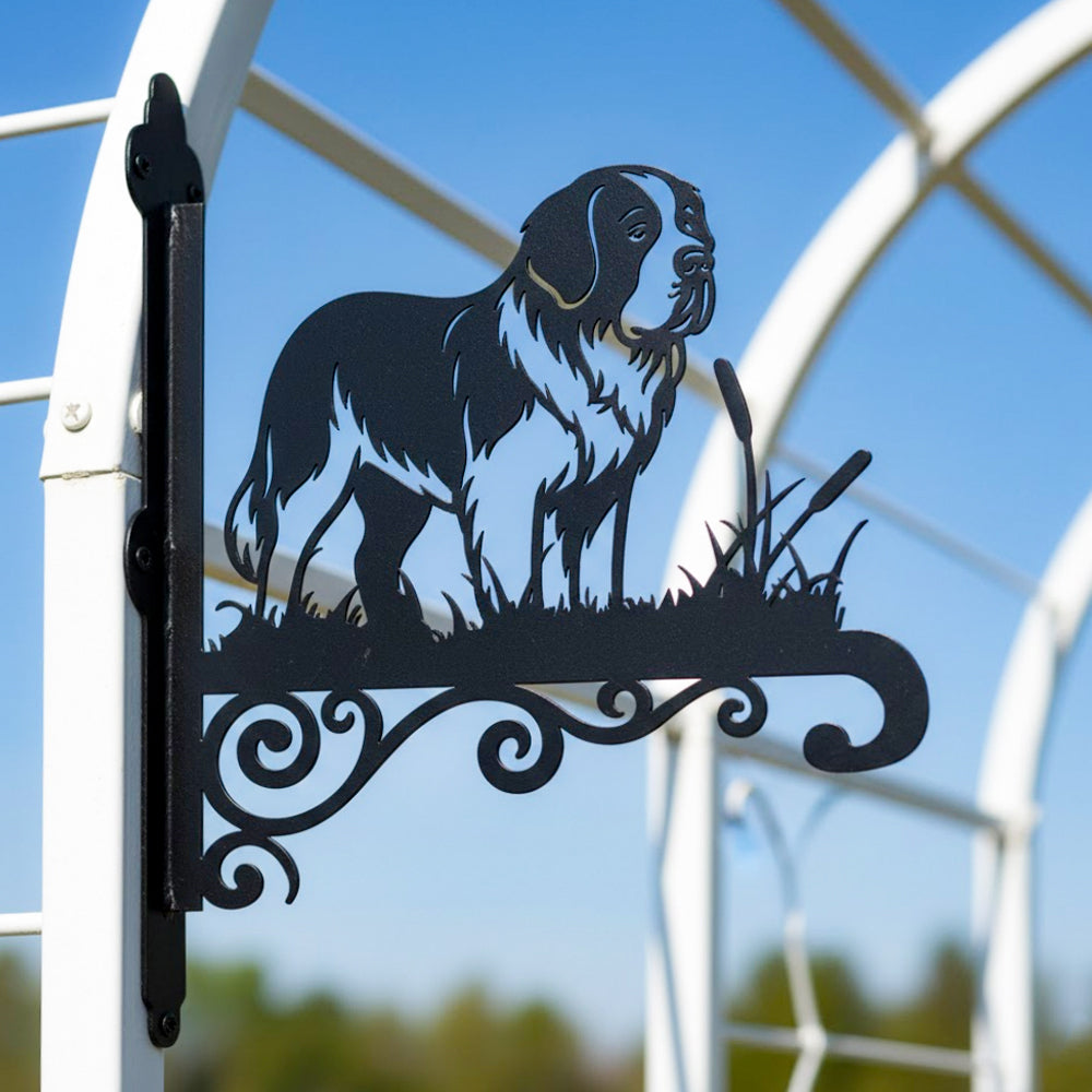 Saint bernard metal hanging basket bracket mounted on outdoor wall for plant decoration