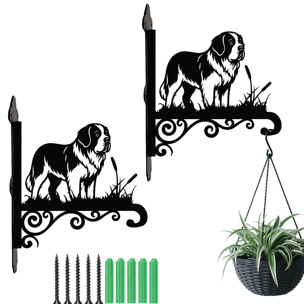 Saint bernard metal hanging basket bracket mounted on outdoor wall for plant decoration