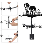 Saint bernard metal weather vane with directional arrows and mounting rod, outdoor roof and garden decoration