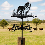 Saint bernard metal weather vane with directional arrows and mounting rod, outdoor roof and garden decoration