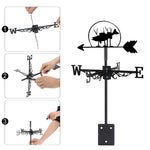 Salmon metal weather vane with directional arrows and mounting rod, outdoor roof and garden decoration