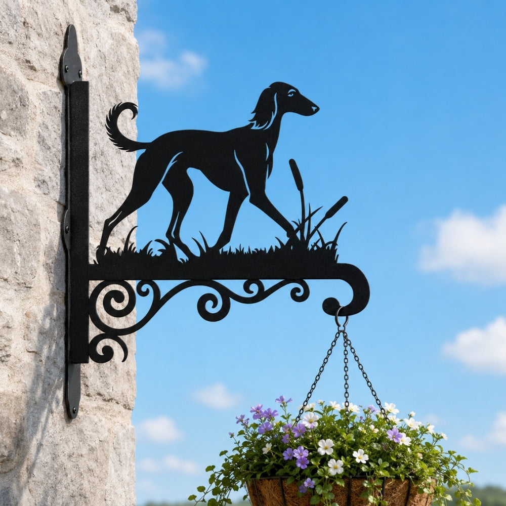 Saluki metal hanging basket bracket mounted on outdoor wall for plant decoration