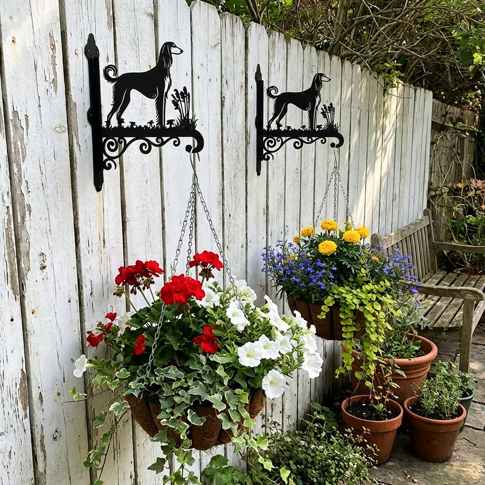 Saluki metal hanging basket bracket mounted on outdoor wall for plant decoration