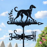 Saluki metal weather vane with directional arrows and mounting rod, outdoor roof and garden decoration
