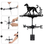 Saluki metal weather vane with directional arrows and mounting rod, outdoor roof and garden decoration