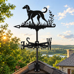 Saluki metal weather vane with directional arrows and mounting rod, outdoor roof and garden decoration