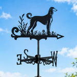 Saluki metal weather vane with directional arrows and mounting rod, outdoor roof and garden decoration