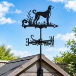 Saluki metal weather vane with directional arrows and mounting rod, outdoor roof and garden decoration