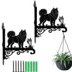 Samoyed metal hanging basket bracket mounted on outdoor wall for plant decoration