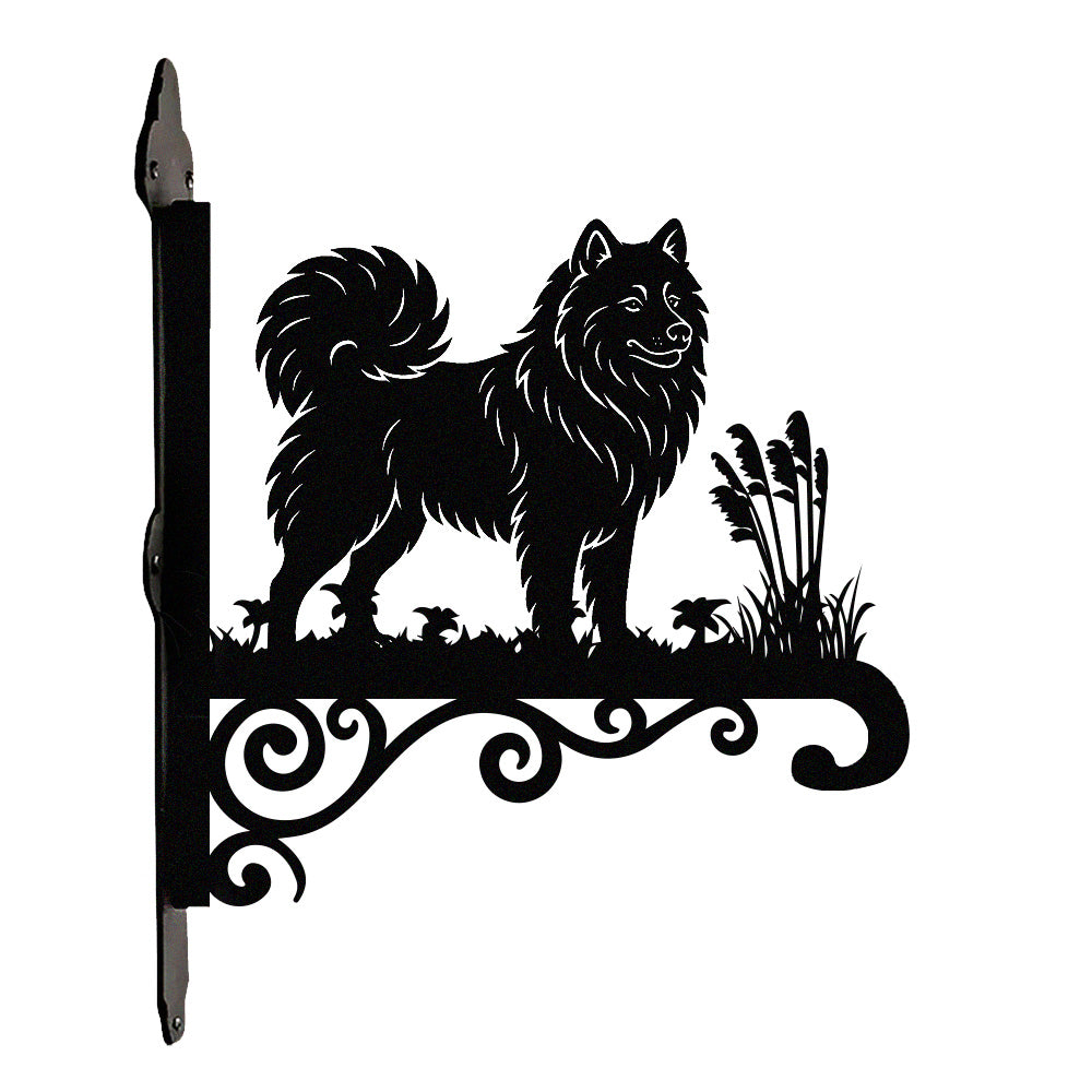 Samoyed metal hanging basket bracket mounted on outdoor wall for plant decoration