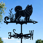 Samoyed metal weather vane with directional arrows and mounting rod, outdoor roof and garden decoration