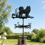 Samoyed metal weather vane with directional arrows and mounting rod, outdoor roof and garden decoration