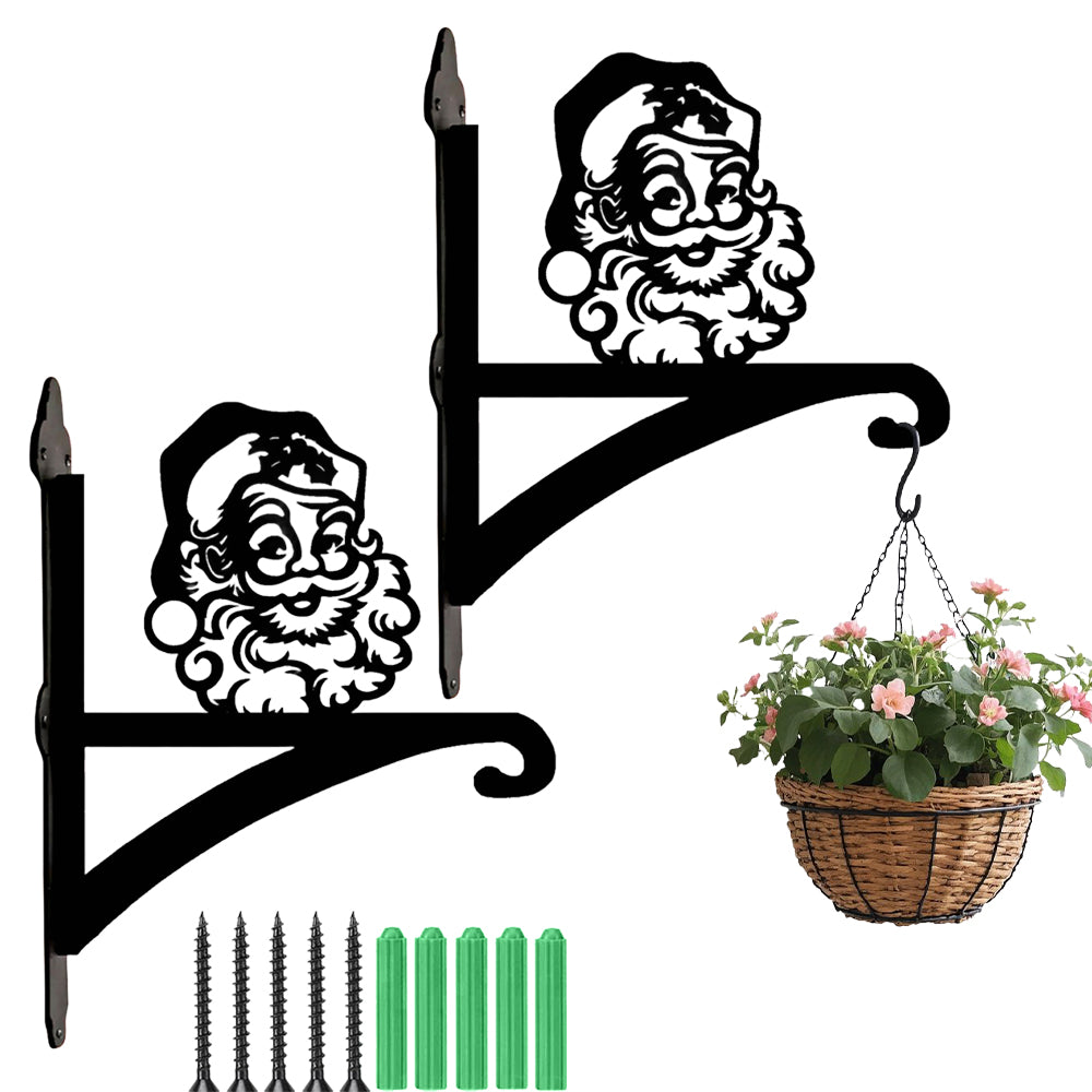 Santa claus metal hanging basket bracket mounted on outdoor wall for plant decoration
