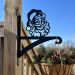 Santa claus metal hanging basket bracket mounted on outdoor wall for plant decoration